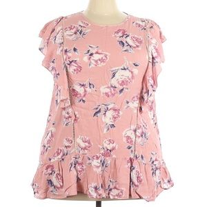 SB Floral peek back blouse Ruffles short sleeve 3X Suzanne Betro